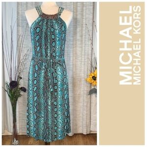 Micheal Kors blue/brown snake skin print sleeveless dress.